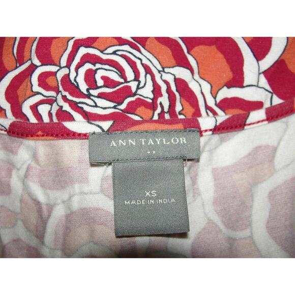 ANN TAYLOR Top Sz XS Wine Peach Floral Rose Scoop Neck SS Shirt Y2K Whimsigoth - Picture 4 of 4